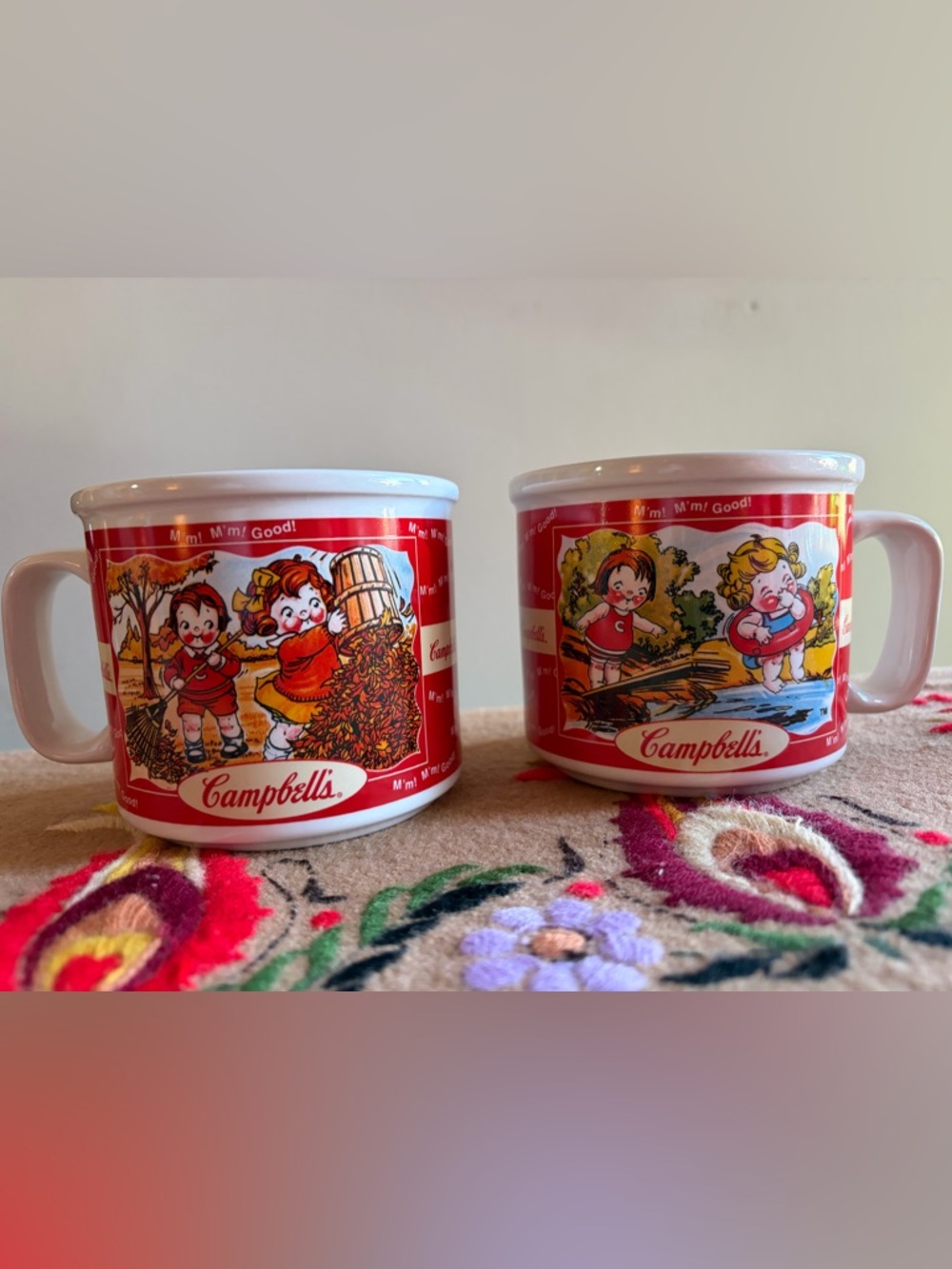 Vintage 1998 Campbell’s Soup Kids "Four Seasons" Large Retro Mug Set (2) ❄️🍁🌷☀️